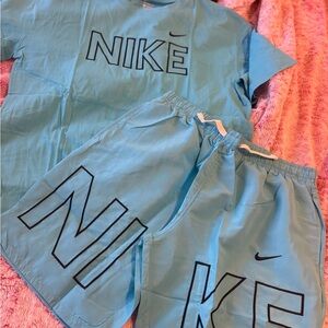 Nike Light Blue Graphic Tee and Shorts Set